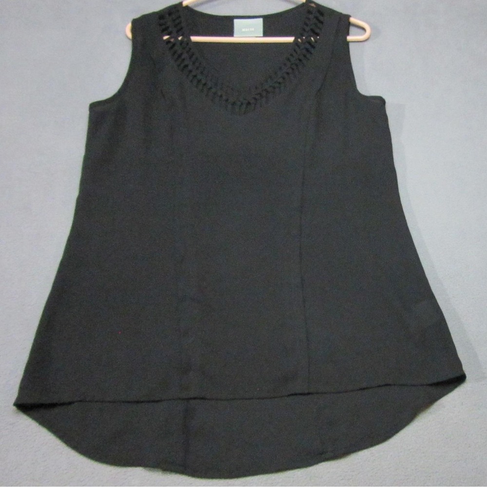 Maeve Tank Top Womens Small Black Crochet V-Neck Sleeveless Tunic High Low Hem